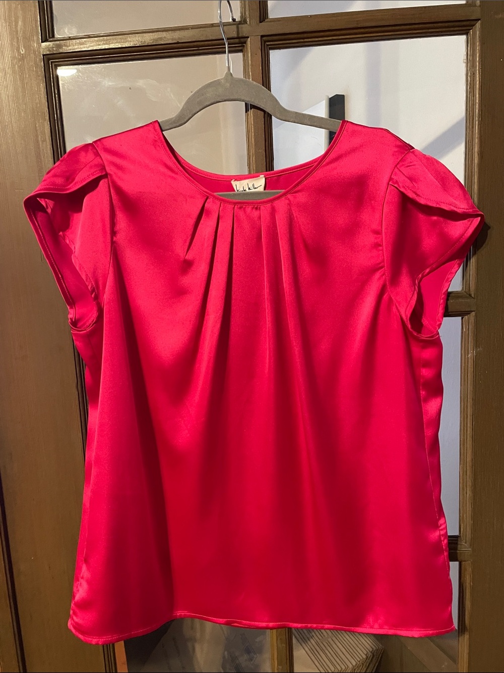 Nicole Miller Satin Cap-Sleeve Blouse in Jewel Tone Pink